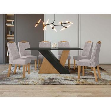 Imagem de Conjunto Sala De Jantar 6 Cadeiras Vênus Lopas Amêndoa Clean/Preto Fos