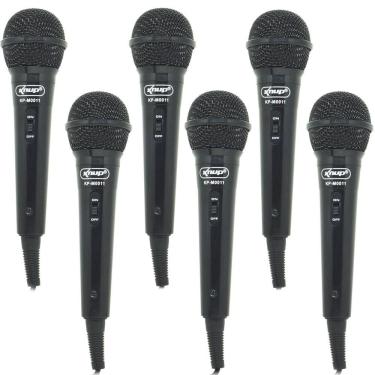 Imagem de Kit 6 Microfones Dinâmico c/ Fio P10 P2 Cabo 2,8 Metros Karaokê e Caixa de Som Knup KP-M0011 Preto