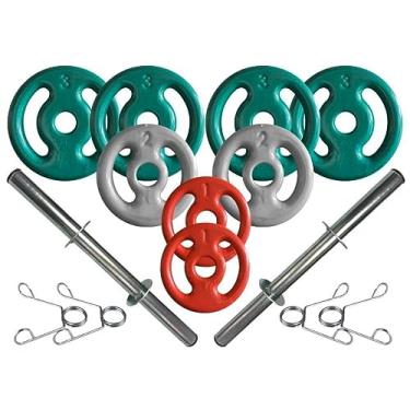 Imagem de Kit com Barras de Halteres e Anilhas Emborrachadas - 18 Kg