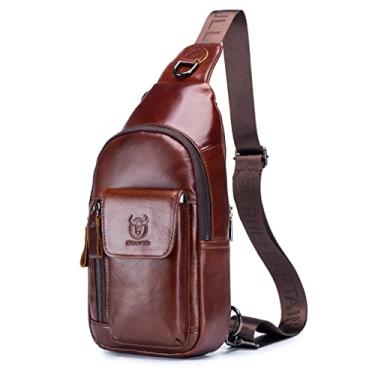 Imagem de KPYWZER Mochila tiracolo masculina vintage de couro, tiracolo e peito, nº 50 marrom, 17x9x32cm/6.69x3.54x12.59inch(L*W*H), Vintage