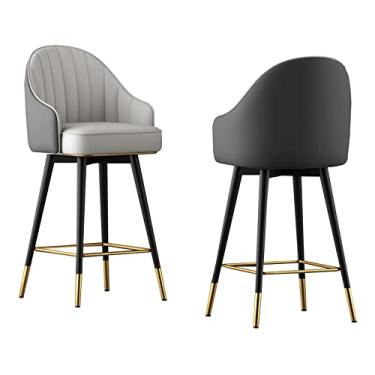 Imagem de Cadeiras de jantar cadeiras de sala de jantar elegante banco de bar conjunto de 2, banqueta giratória de metal com altura de barra com encosto e apoio para os pés, giratório de 360°, assento de couro PU, pernas de metal preto, altura 65/75 cm, laranja/cinza tudo é