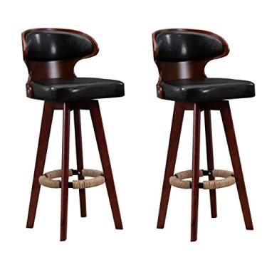 Imagem de Cadeiras de jantar cadeiras de sala de jantar banquetas de bar (2/conjunto) bancos de jantar para cozinha balcão de ilha de couro PU costura dupla costas quadradas com pernas de madeira maciça Tudo está bem