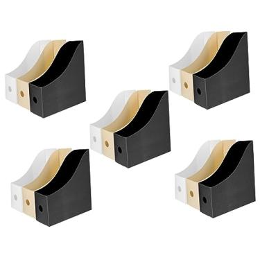 Imagem de Amosfun 15 Pçs Arquivo De Mesa De Livros Rack Caixas De Revista Estojo De Armazenamento De Documentos Preto Escritório E Caixa Para Organizador De Estante Mesa Bege Suporte Branco