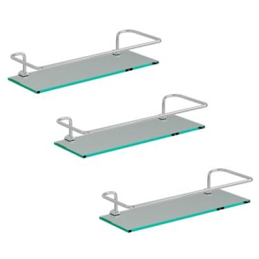 Imagem de Kit 3 Porta Shampoo de Alumínio Com Base de Vidro Reto Suporte Prateleira