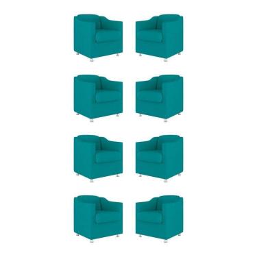 Imagem de Kit 08 Poltronas Decorativas Sala De Espera Clinica Tecido Cor:azul Turquesa