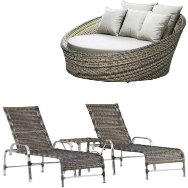 Imagem de Kit - Chaise Em Alumínio Com 2 Espreguiçadeiras Catar Reguláveis Com Almofadas Impermeáveis Para Piscina E Jardim - Trama