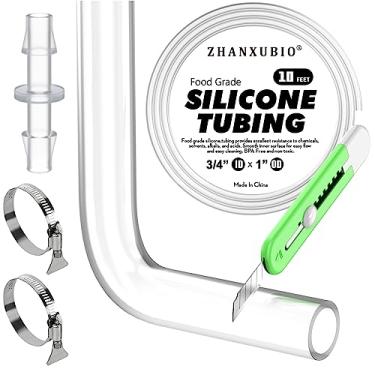 Imagem de ZHANXUBIO Tubo de silicone, tubo de silicone de grau alimentício, tubulação de aquário, tubo de irrigação por gotejamento, tubo de mangueira de silicone puro de alta temperatura para fabricação de vinho caseiro (3/4" x 1" 19 x 25 mm, 3 pés)