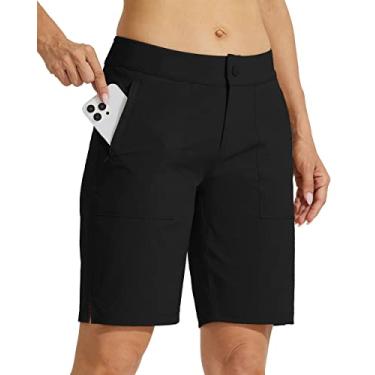 Imagem de Willit Short feminino de golfe para caminhada 22,86 cm secagem rápida short longo atlético de verão com bolsos resistente à água preto 16