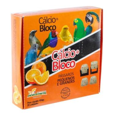 Imagem de Cálcio Bloco Sabor Laranja Bica Pedra Grit Mineral Afia Bico Desgasta Lixa Unha Pássaros Sabiá Coleiro Curió Canário Caixa com 20 Pedrinhas + Suporte Gaiola
