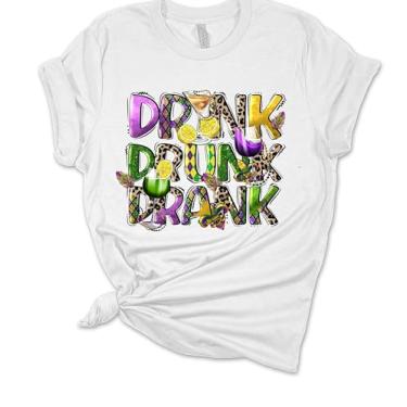 Imagem de Camiseta feminina Mardi Gras Drink Drank Drunk manga curta, Branco, M