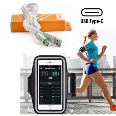 Imagem de Braçadeira Para Celular Corrida Esporte Ciclismo Suporte Celular + Cabo USB TIPO C