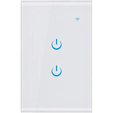 Imagem de SMARSECUR Interruptor inteligente, interruptor de luz WiFi na parede sem fio compatível com Amazon Alexa e Google Home e IFTTT, função de temporização, necessidade de fio neutro (2 gangues)