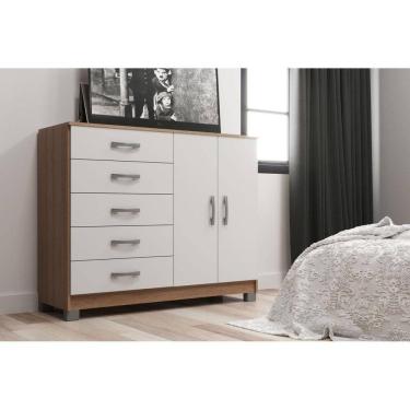 Imagem de Cômoda com Pés 2 Portas 5 Gavetas em Mdp Branco/Demolição