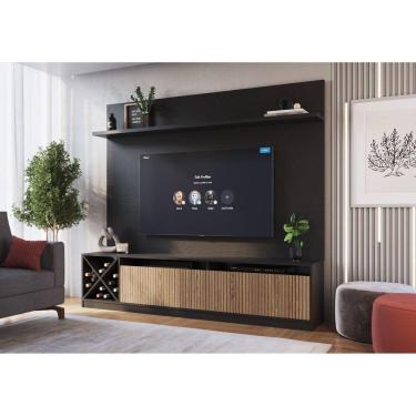 Imagem de Rack com Impressão Ripada e Painel para TV até 50 Polegadas 2 Portas Adega Roma Quiditá Preto/Brise
