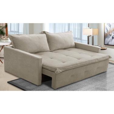 Imagem de Sofá Sem Caixa Retrátil e Reclinável 1,85m com Molas Bianca Boucle Bege Madelina Decor