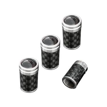 Imagem de Ziciner 4 peças tampas de tampa de haste de válvula de pneu, parafusos de tampa de ar da haste da roda do aro automático de fibra de carbono, acessórios exteriores universais do carro para veículos, motocicletas, bicicletas (normal, prata)
