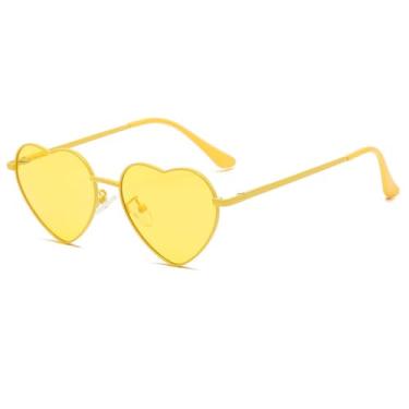 Imagem de OZPYKAE Óculos de sol femininos polarizados Love Heart, armação de metal, lentes de proteção UV400, óculos de sol em forma de coração para mulheres, Armação amarela, lente amarela, One Size