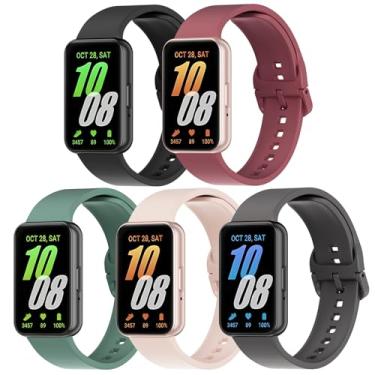 Imagem de Pacote com 5 pulseiras de silicone compatíveis com Samsung Galaxy Fit 3, macia, ajustável, esportiva, respirável, pulseira de reposição para smartwatch Galaxy Fit 3 SM-R390