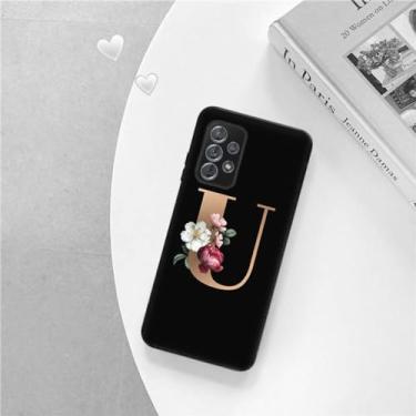 Imagem de Capa de telefone preta fosca macia para Samsung A52 A32 A72 A22 4G A52S A12 A42 5G 26 letras Capa inicial de flor, B21, para A52