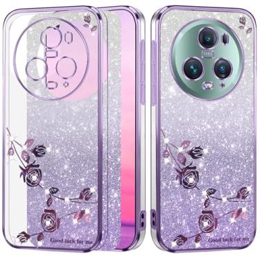 Imagem de Yarxiawin Capa de telefone para Honor Magic 5 Pro Capa transparente de silicone macio, roxo estético Honor Magic 5 Pro capa de telefone glitter brilhante flor funda transparente à prova de choque fina