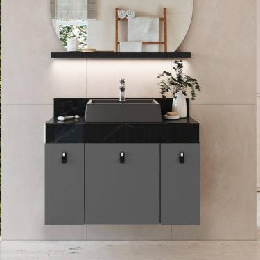 Imagem de Gabinete de Banheiro Toucador Nicole 80 Tampo Cinza