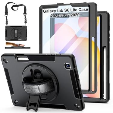 Imagem de Galaxy Tab S6 Lite Caso: Grau militar TPU Capa à prova de choque W/Stand alça de ombro Suporte S-Pen para Samsung Galaxy Tablet S6 Lite 10.4 polegadas 2022/2020 (SM-P610/P613/P615/P619)