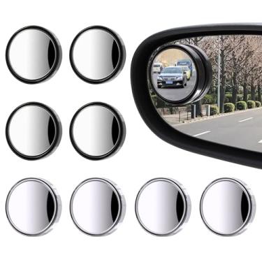 Imagem de 8 peças de espelhos de ponto cego para carro, espelho convexo HD redondo de 1,97 polegadas, espelho retrovisor lateral grande angular de 360° com caixa ABS para uma ampla gama de modelos (preto,