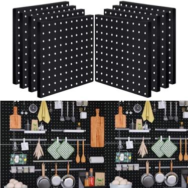 Imagem de Painéis organizadores de parede Peg Board – 8 peças de suporte de parede ABS preto para casa, sala de artesanato, garagem, cozinha, oficina, organização de ferramentas, 25 x 25 cm (sem ganchos e
