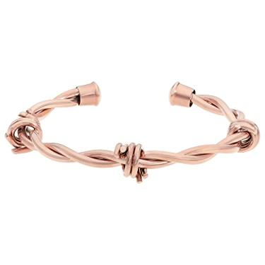 Imagem de Metro Jewelry Pulseira masculina aberta de arame farpado de aço inoxidável com revestimento iônico de ouro preto ou rosa e extremidades tampadas de 11 mm de largura 21 cm de comprimento, 8.25 inches,