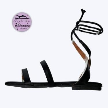 Imagem de Sandália De Amarrar Rasteira Preta Black UP Modelo Gladiadora Feminina-Feminino