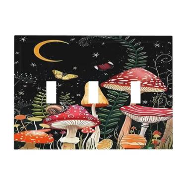 Imagem de Mushroom Forest 3 Gang Light Switch Cover Decorative Triple Toggle Placa de Parede Placa de Interruptor Elétrico Placa Frontal para Casa de Banho Cozinha Decoração de Casa