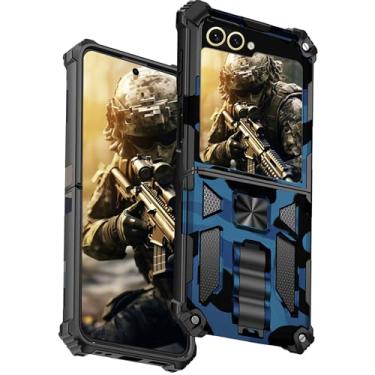Imagem de YSNZAQ Capa camuflada para Motorola Razr 50/Razr 2024, proteção resistente à prova de choque de grau militar, suporte de anel giratório, capa de telefone para Motorola Razr 2024/Razr 50 MC azul