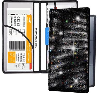 Imagem de LIFUTOPIA Bling Car Cadastro e Segurador Organizador de Documentos - Fecho Magnético Brilhante, Caixa Organizadora de Couro PU Caixa de Luva de Veículo Porta-Luva e Viseira Preta