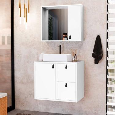 Imagem de Conjunto Gabinete para Banheiro com Cuba Sobrepor e Espelheira Toro 60 Cm com Vidro Branco