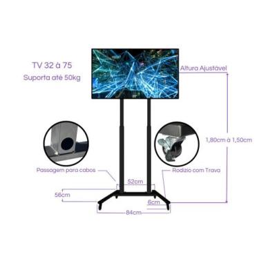 Imagem de Suporte Pedestal Duplo Móvel Preto 32 A 75 Suportaço - Ped08