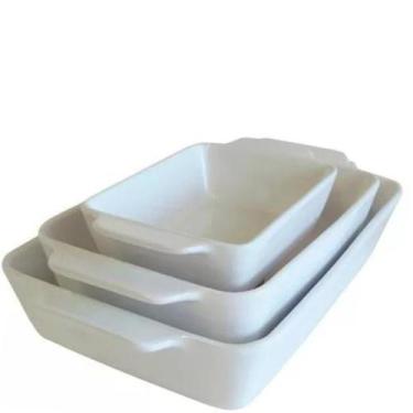 Imagem de Travessa e Assadeira Refratárias com Alça 3un Porcelana Branca  - Lyor