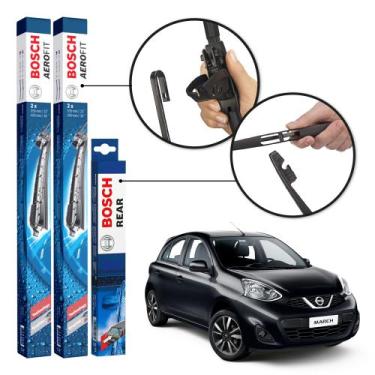 Imagem de Kit 3 Palhetas Dianteiras + Traseira Original Bosch Nissan March 2011 