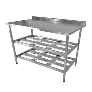 Imagem de Mesa Aço Inox Profissional 120x70x90 cm com 2 Prateleiras Fenestradas 