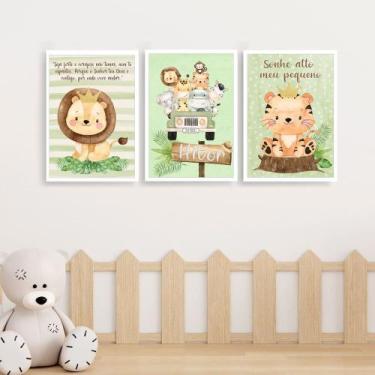 Imagem de 3 Quadros Infantil Ursinho Príncipe - FlorEllas, Safari verde