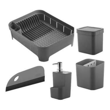 Imagem de Kit 5 Pc Dispenser Escorredor Louça Talher Rodinho Lixeira
