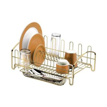 Imagem de Escorredor de Louças Pratos Talheres Copos Utensílios Dourado - 1605DD