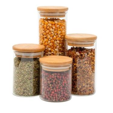 Imagem de Kit 4 potes de vidro tampa de bambu herméticos redondos - Tüd - TUD, U