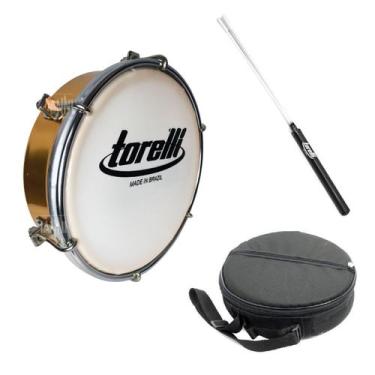 Imagem de Tamborim de alumínio dourado torelli + capa luxo + baqueta - Torelli M