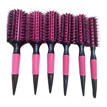 Imagem de Kit Com 6 Escovas Rosa Nuance  Com Cerdas Naturais De Javali + cerâmic