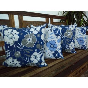 Imagem de Kit 4 Capas Almofadas Jacquard Estampado  AZUL E BRANCO 45x45 Cm - THA