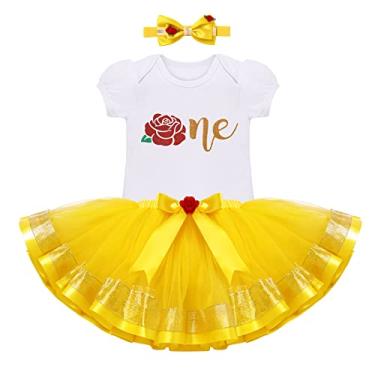 Imagem de Macaquinho para meninas de 1º aniversário de princesa, cosplay, personagem, tutu, sessão de fotos, roupas de festa, Belle-one, 1 ano