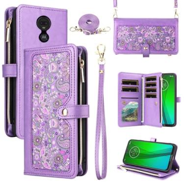 Imagem de Dswteny Capa carteira floral para Moto G7/G7+/Revvlry Plus com alça de pulso alça de ombro com zíper, capa flip para celular de crédito para Motorola G7Plus Moto7 XT1962-1 G 7 7G Tmobile Revvlry+