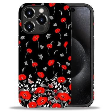 Imagem de GANMP Capa de telefone compatível com Ihone 16 Pro Max, capa protetora de silicone híbrida de 2 camadas, capa protetora de silicone, flores vermelhas para meninas e mulheres, à prova de choque