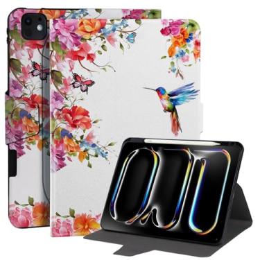 Imagem de Capa giratória 360 para iPad Pro 2024 de 11 polegadas M4 (5ª geração) - Despertar/desativar automaticamente com suporte para lápis, suporta Pencil Pro e Pencil (USB-C), beija-flor
