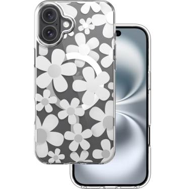 Imagem de SWITCHEASY Fleur M - Capa com design floral floral para iPhone 16 Plus de 6,7 polegadas, com padrão 3D, compatível com MagSafe, capa protetora de telefone para mulheres - branca